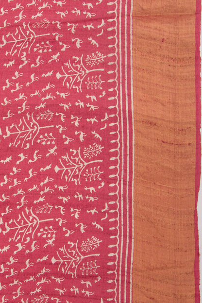 Bhagalpuri Tussar Floral Printed Purple Saree