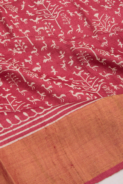 Bhagalpuri Tussar Floral Printed Purple Saree