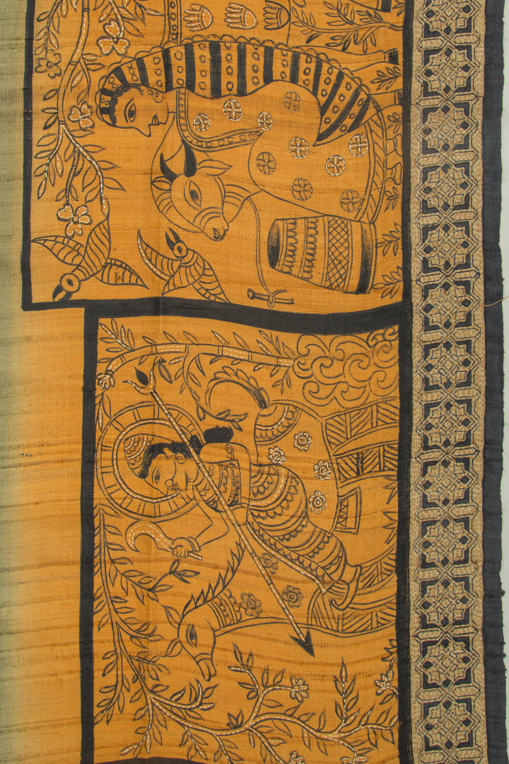 Tussar Plain Pista Green Saree With Kantha Work