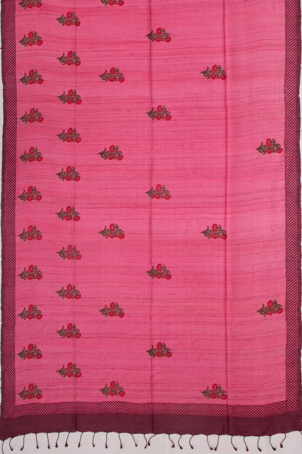 Tussar Butta Pink Saree With Kantha Work