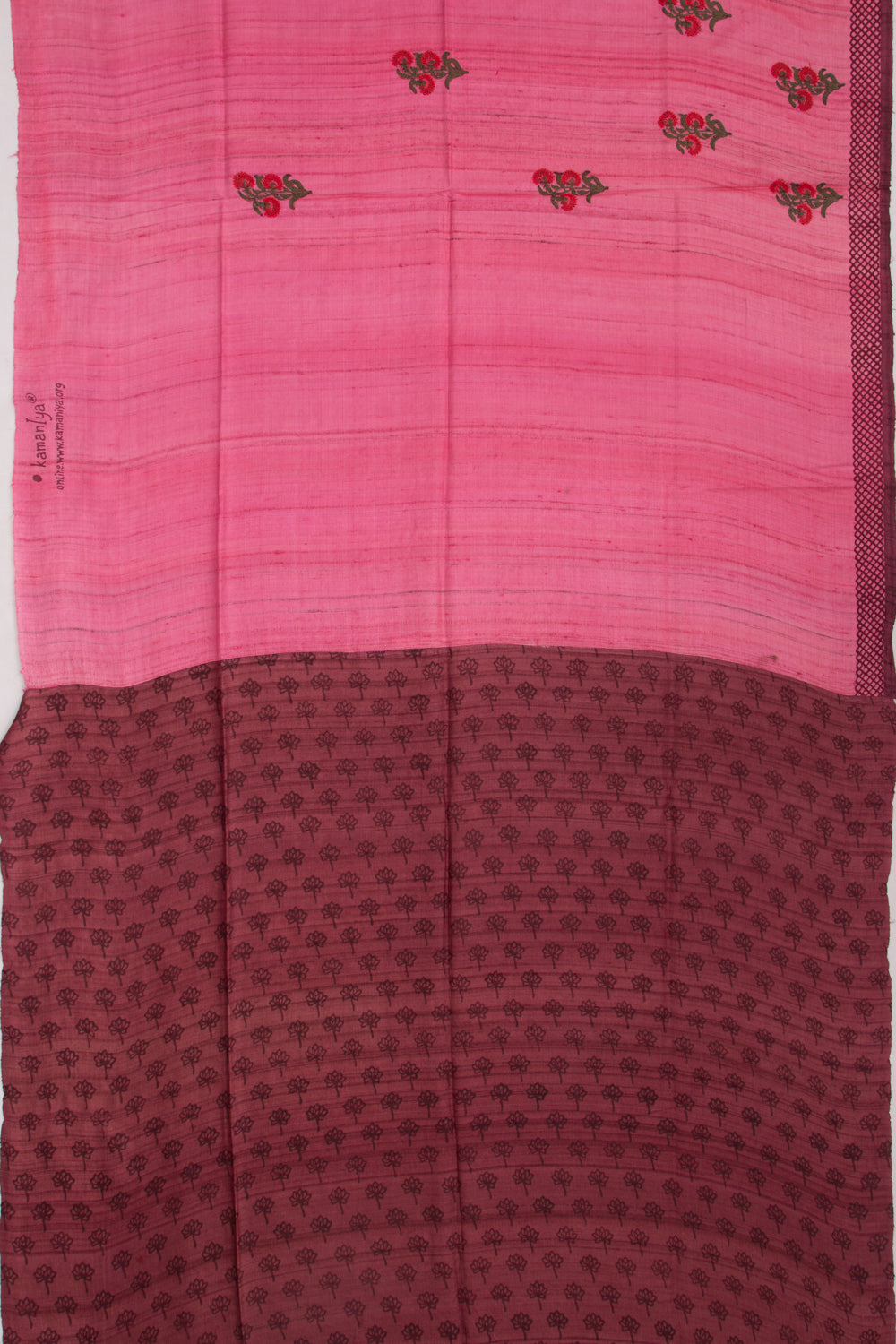 Tussar Butta Pink Saree With Kantha Work