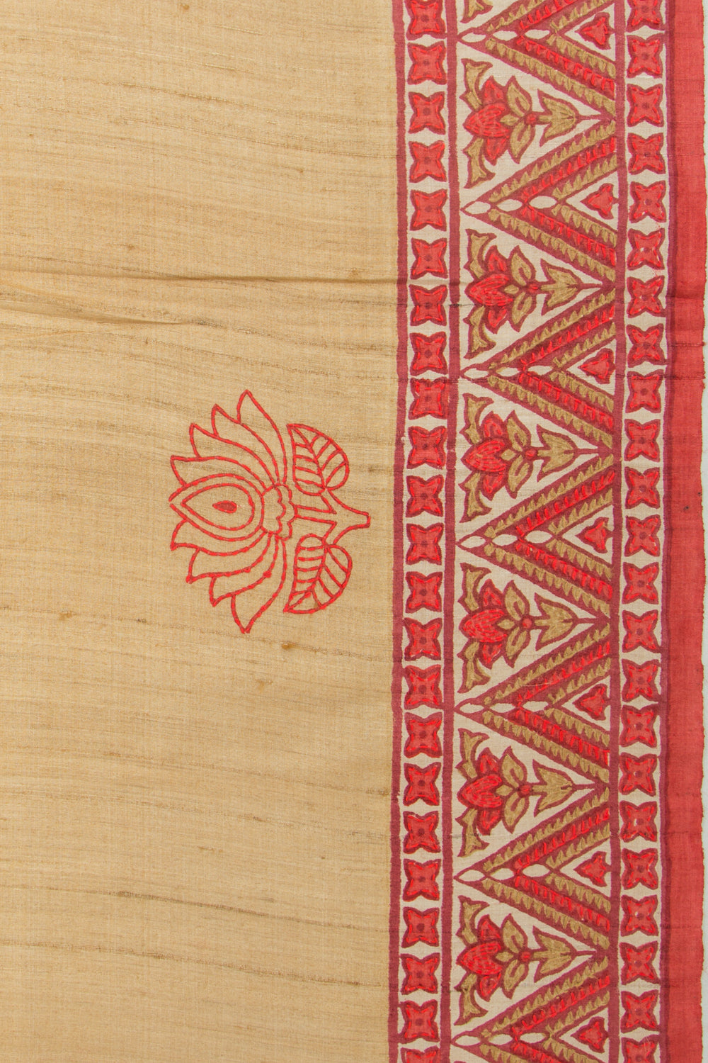 Tussar Butta Beige Saree With Kantha Work