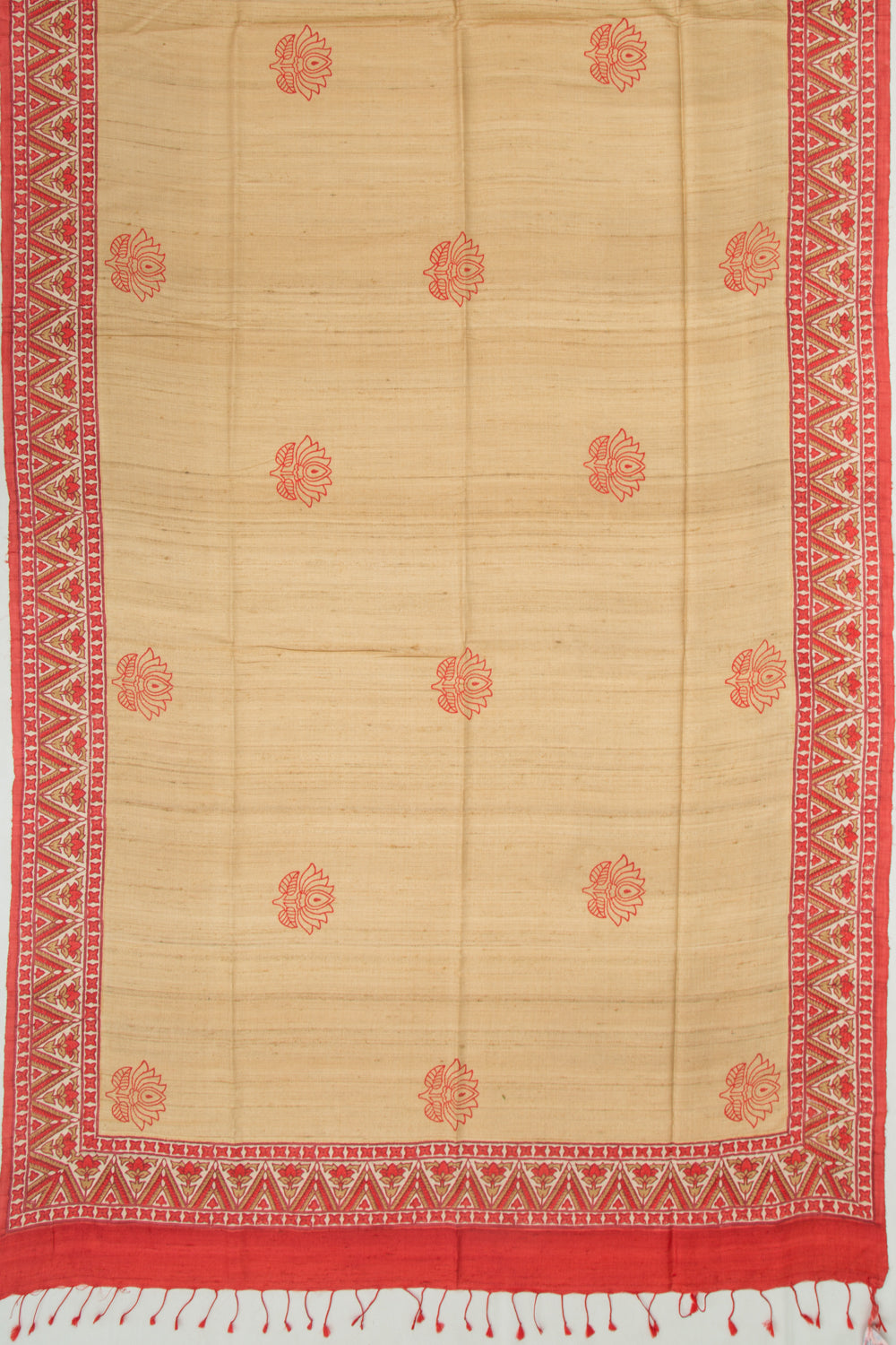 Tussar Butta Beige Saree With Kantha Work