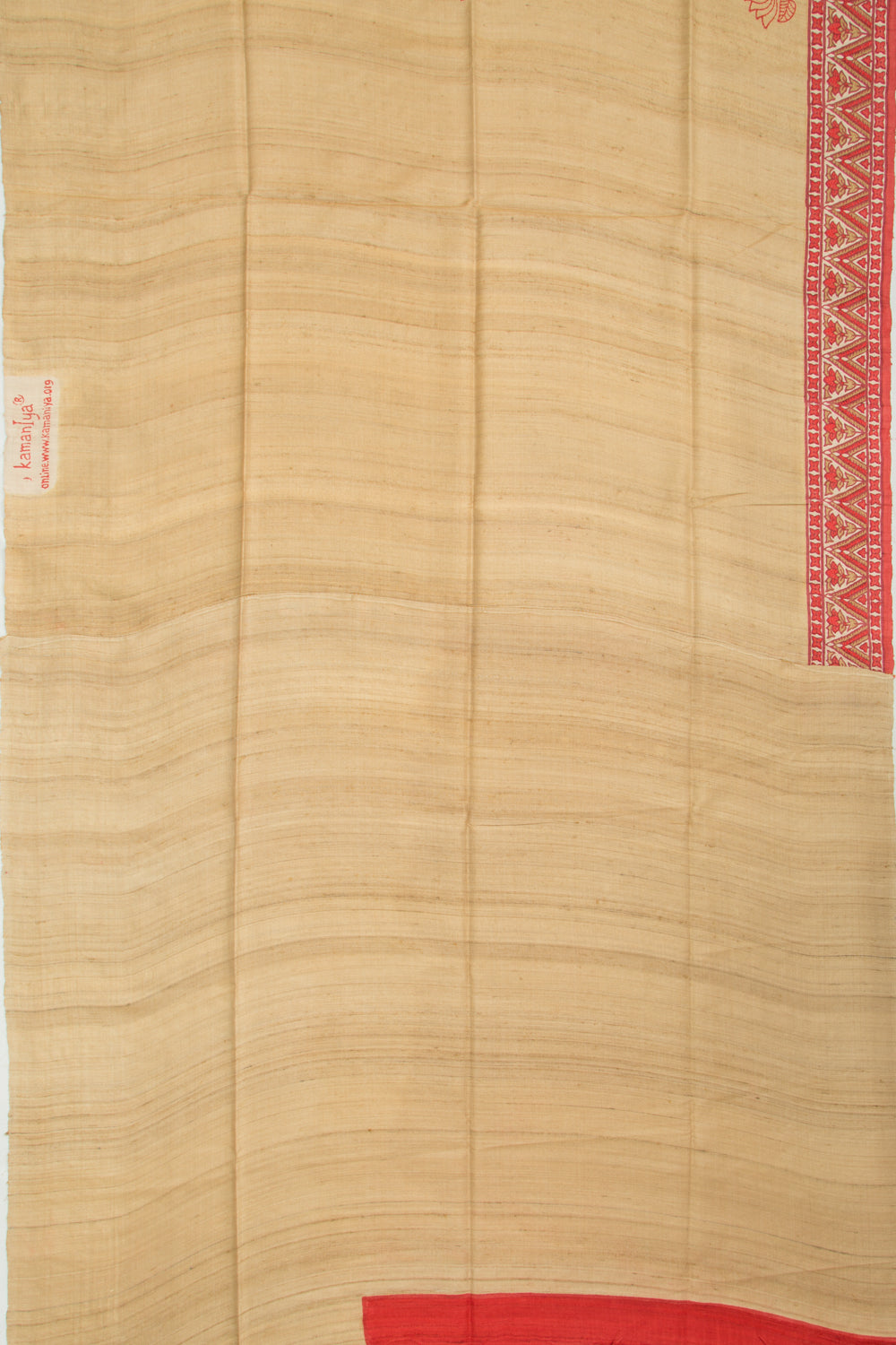 Tussar Butta Beige Saree With Kantha Work