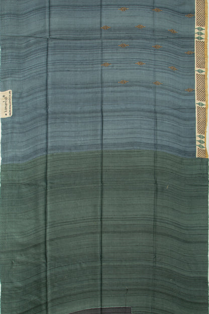 Tussar Butta Elephant Grey Saree With Kantha Work