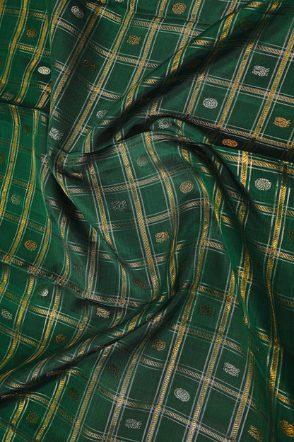 Kanchipuram Silk Checks And Butta Green Saree