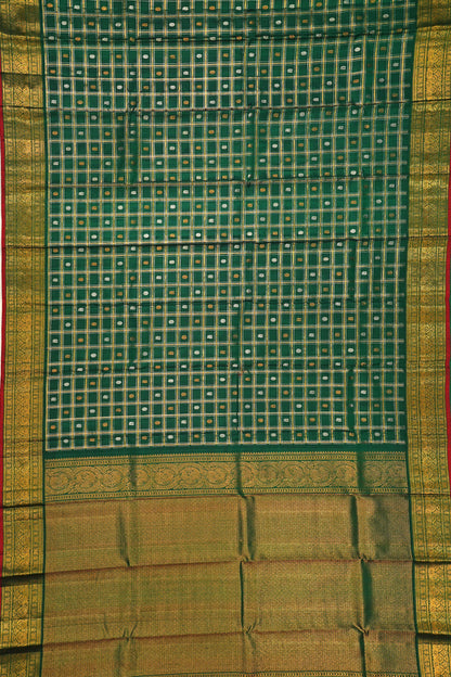 Kanchipuram Silk Checks And Butta Green Saree