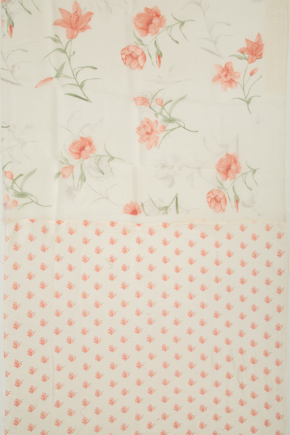 Organza Floral Printed White Saree