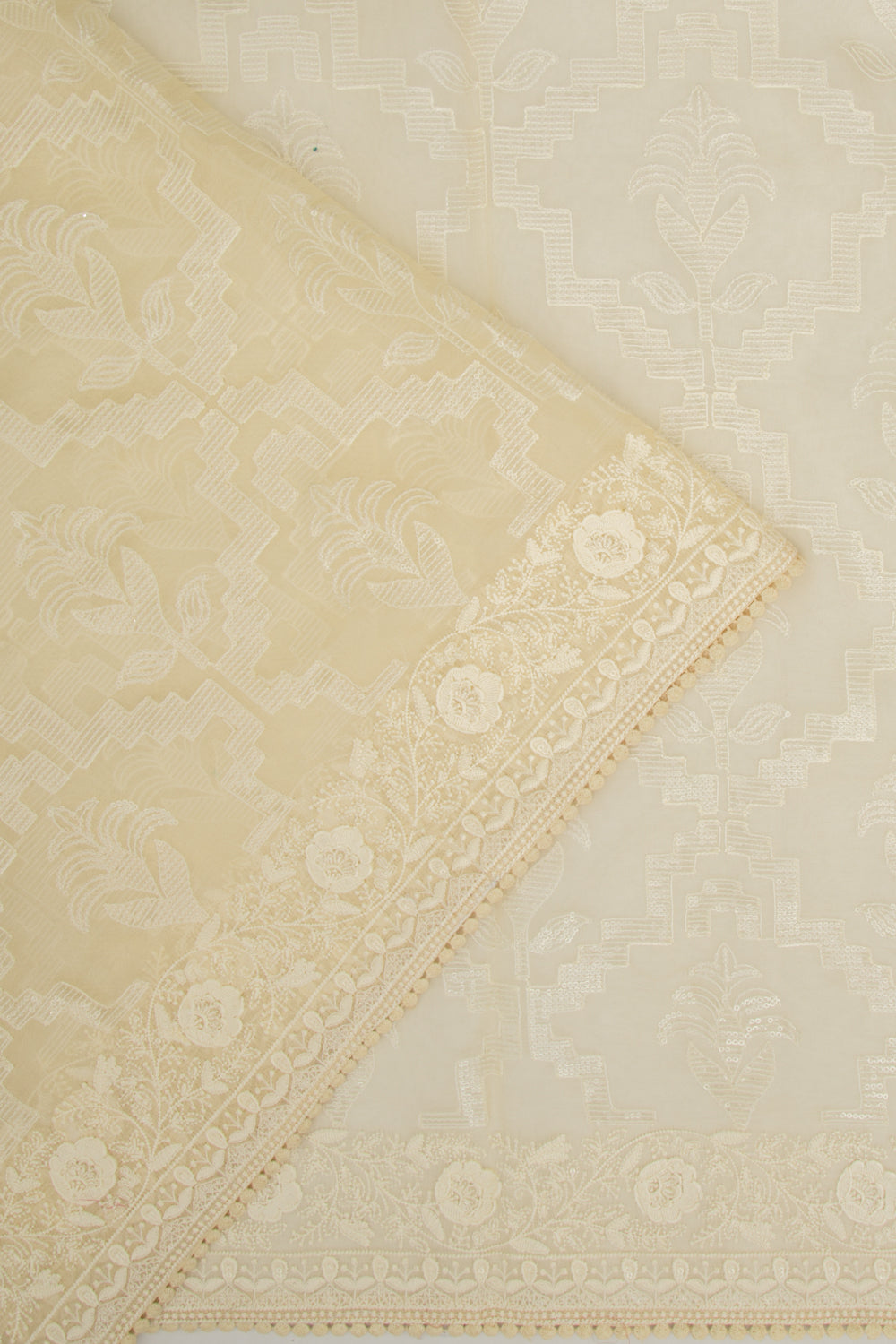 Organza Floral Embroidery Pale Yellow Saree With Sequin Work