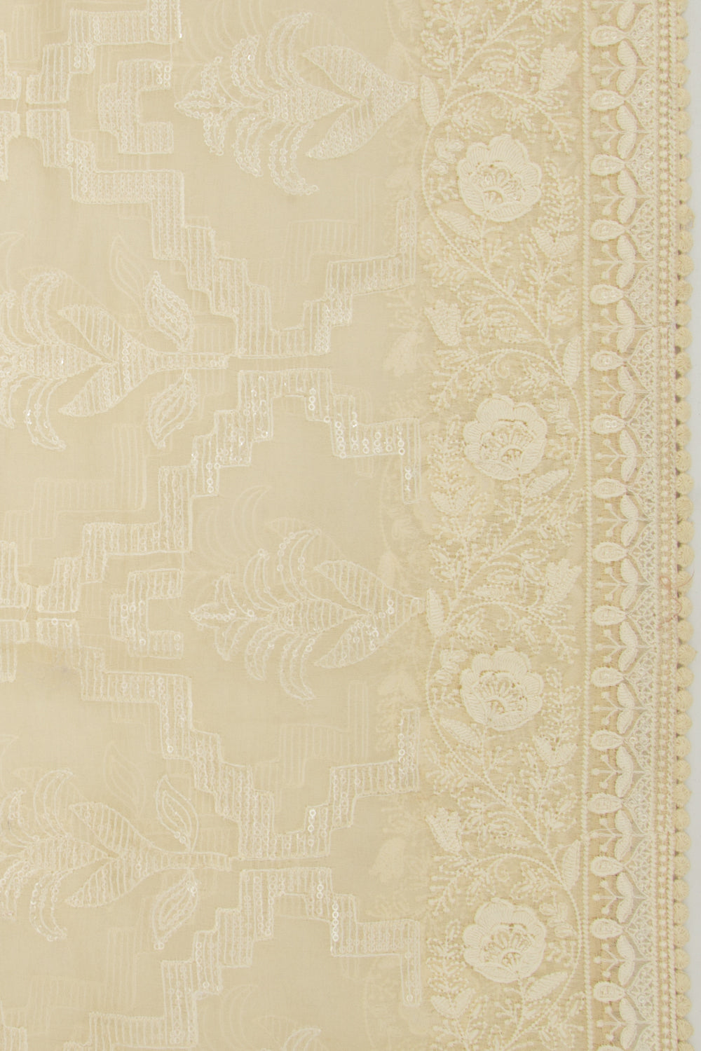 Organza Floral Embroidery Pale Yellow Saree With Sequin Work