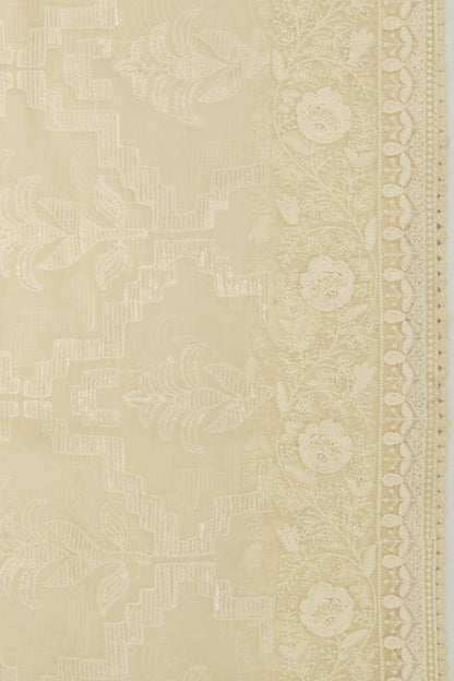 Organza Floral Embroidery Pale Yellow Saree With Sequin Work