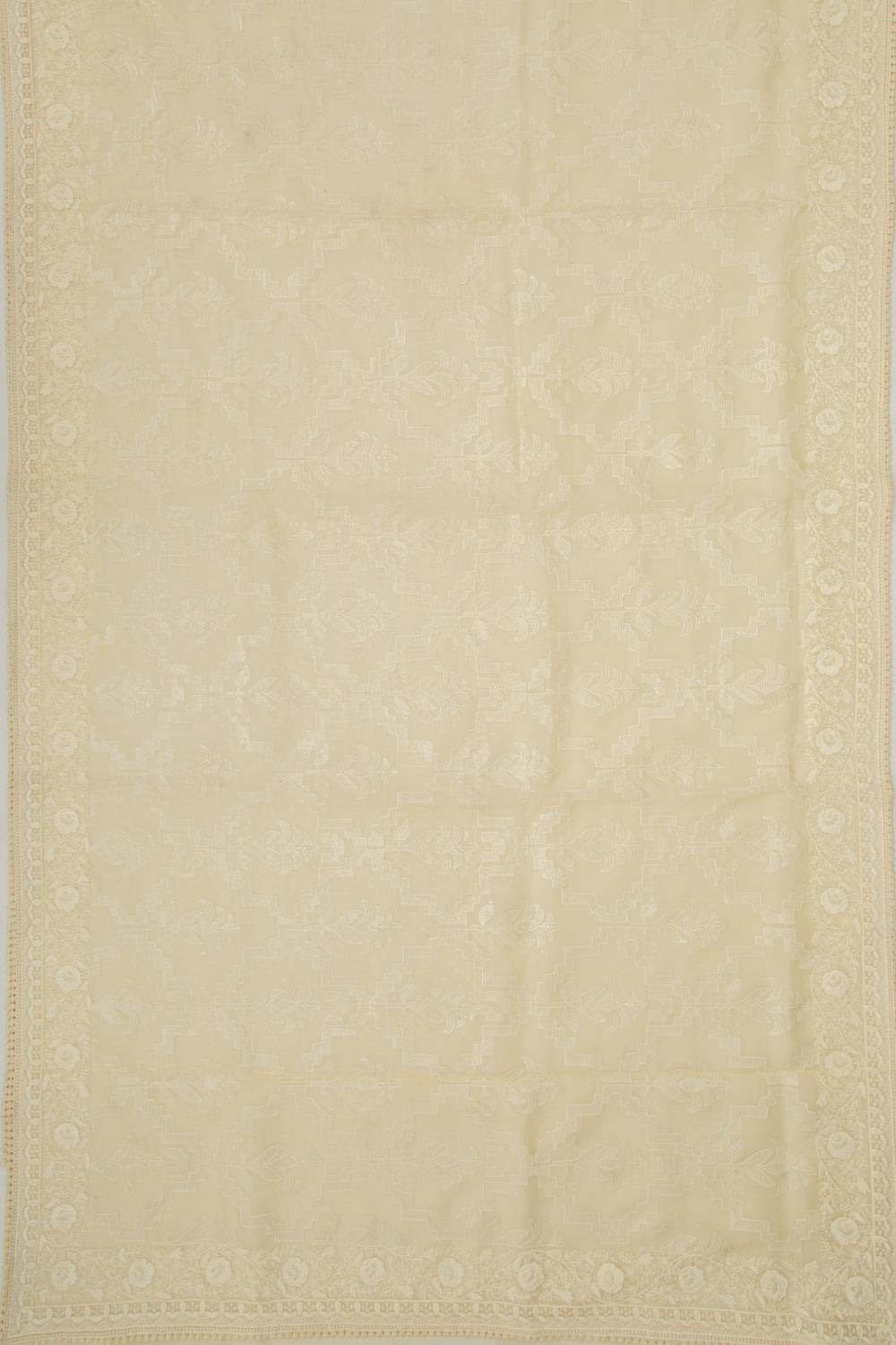 Organza Floral Embroidery Pale Yellow Saree With Sequin Work