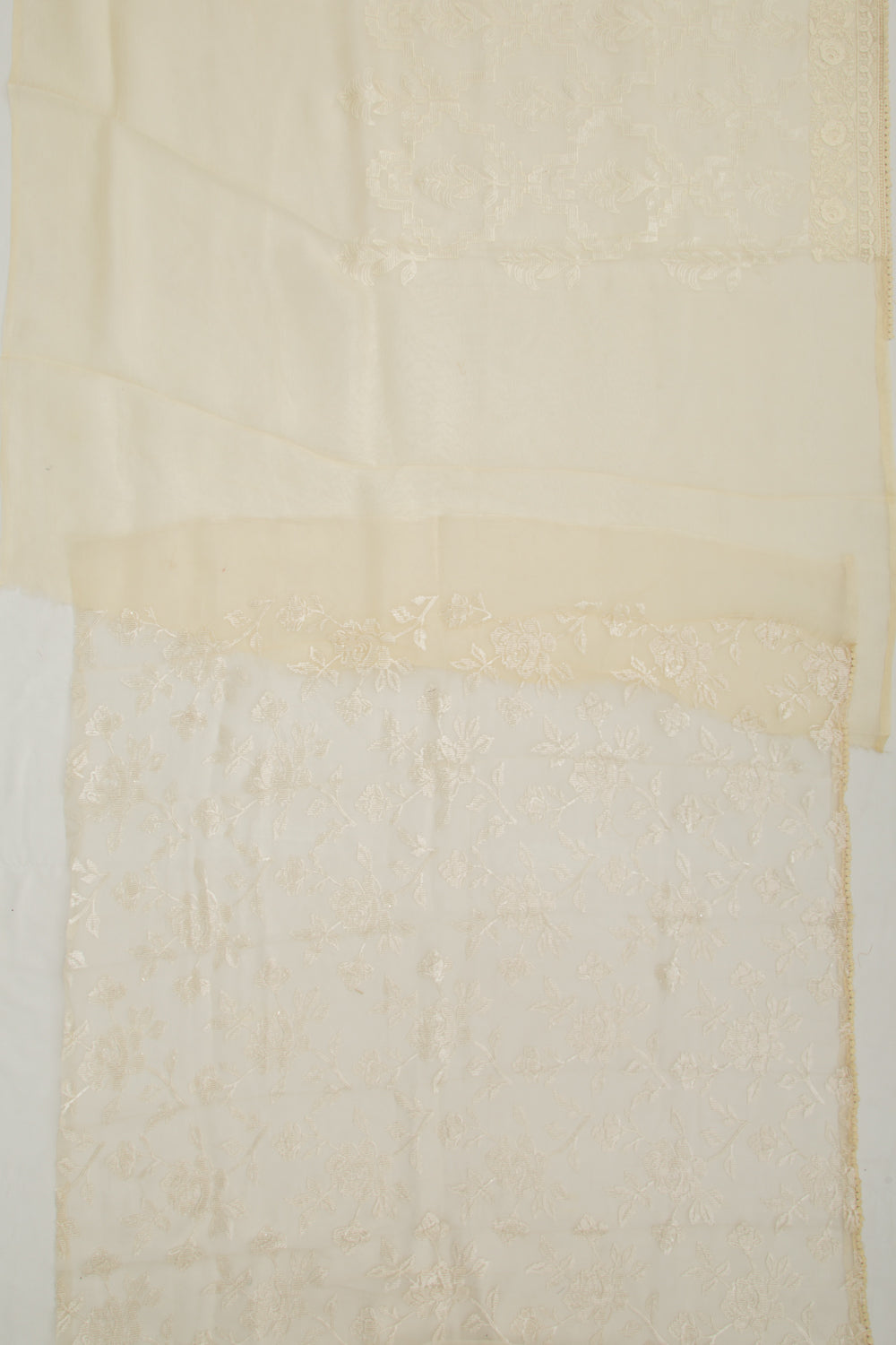 Organza Floral Embroidery Pale Yellow Saree With Sequin Work