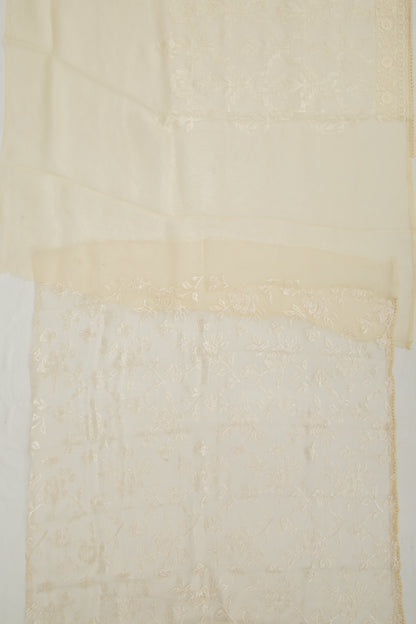 Organza Floral Embroidery Pale Yellow Saree With Sequin Work