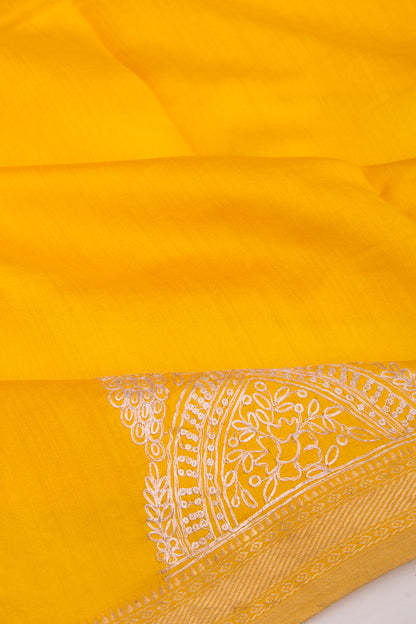 Soft Tussar Plain Yellow Saree