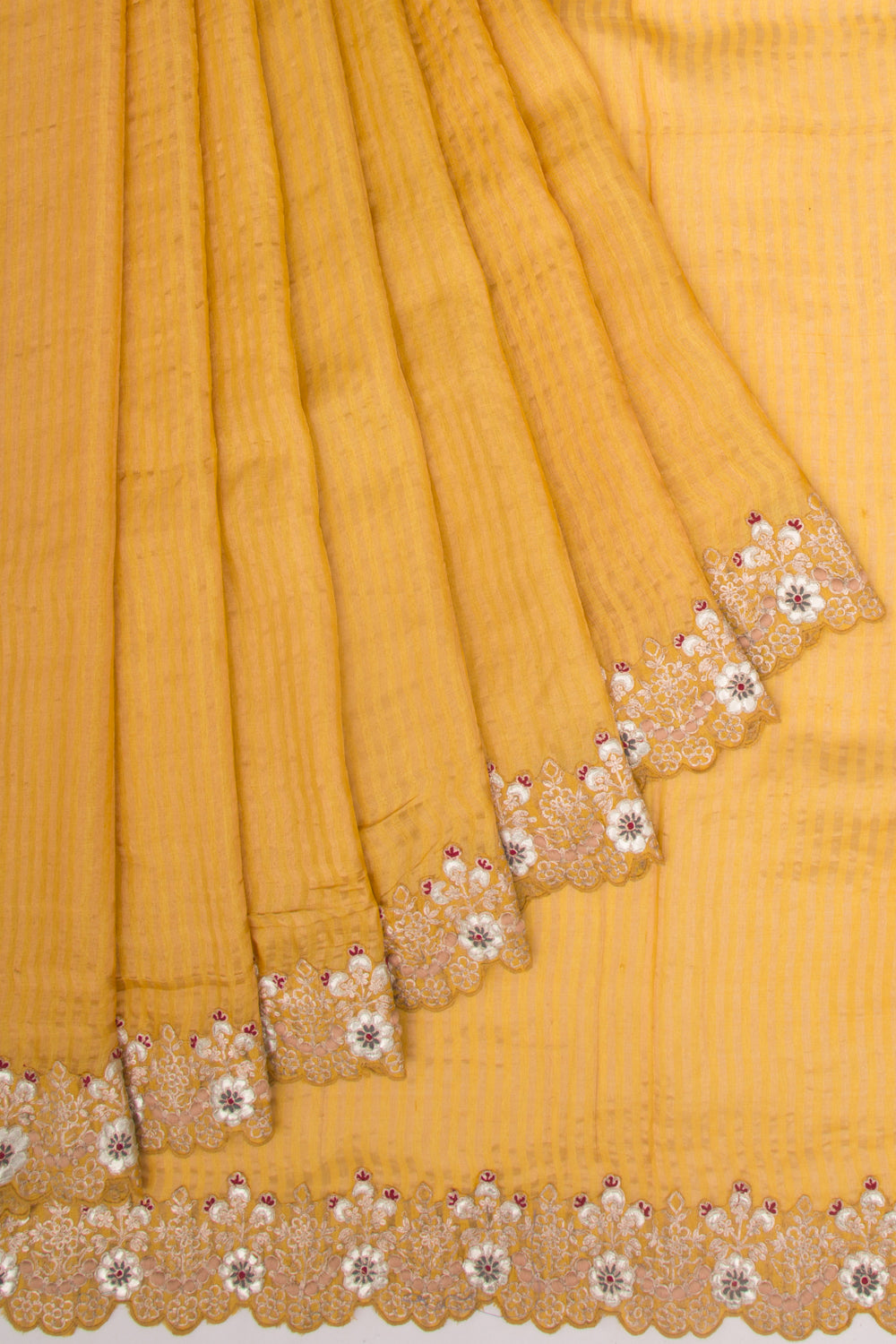 Soft Tussar Vertical Lines Mustard Yellow Saree