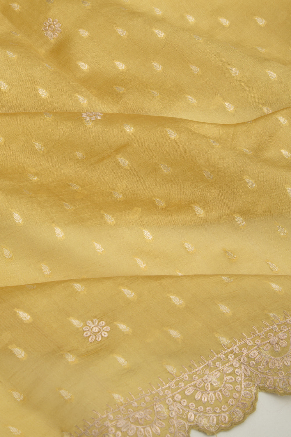 Soft Tussar Butta Yellow Saree
