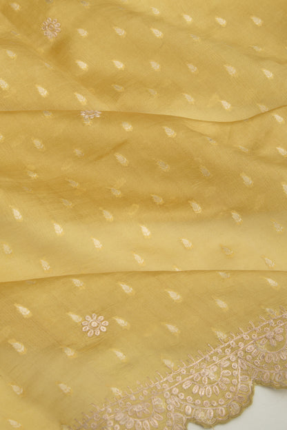 Soft Tussar Butta Yellow Saree