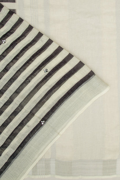 Linen Lines White And Black Saree