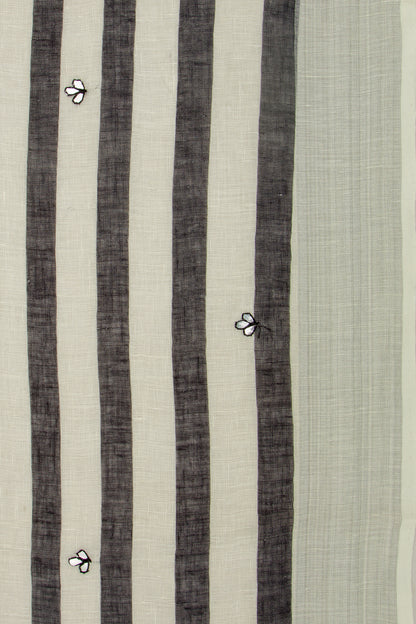 Linen Lines White And Black Saree