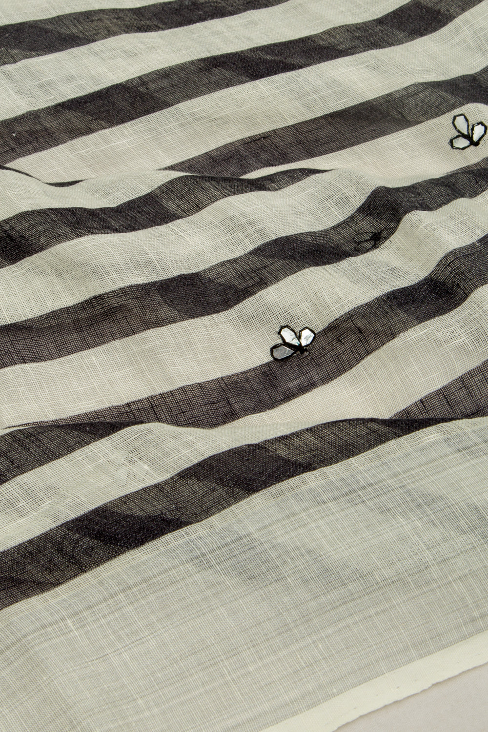 Linen Lines White And Black Saree