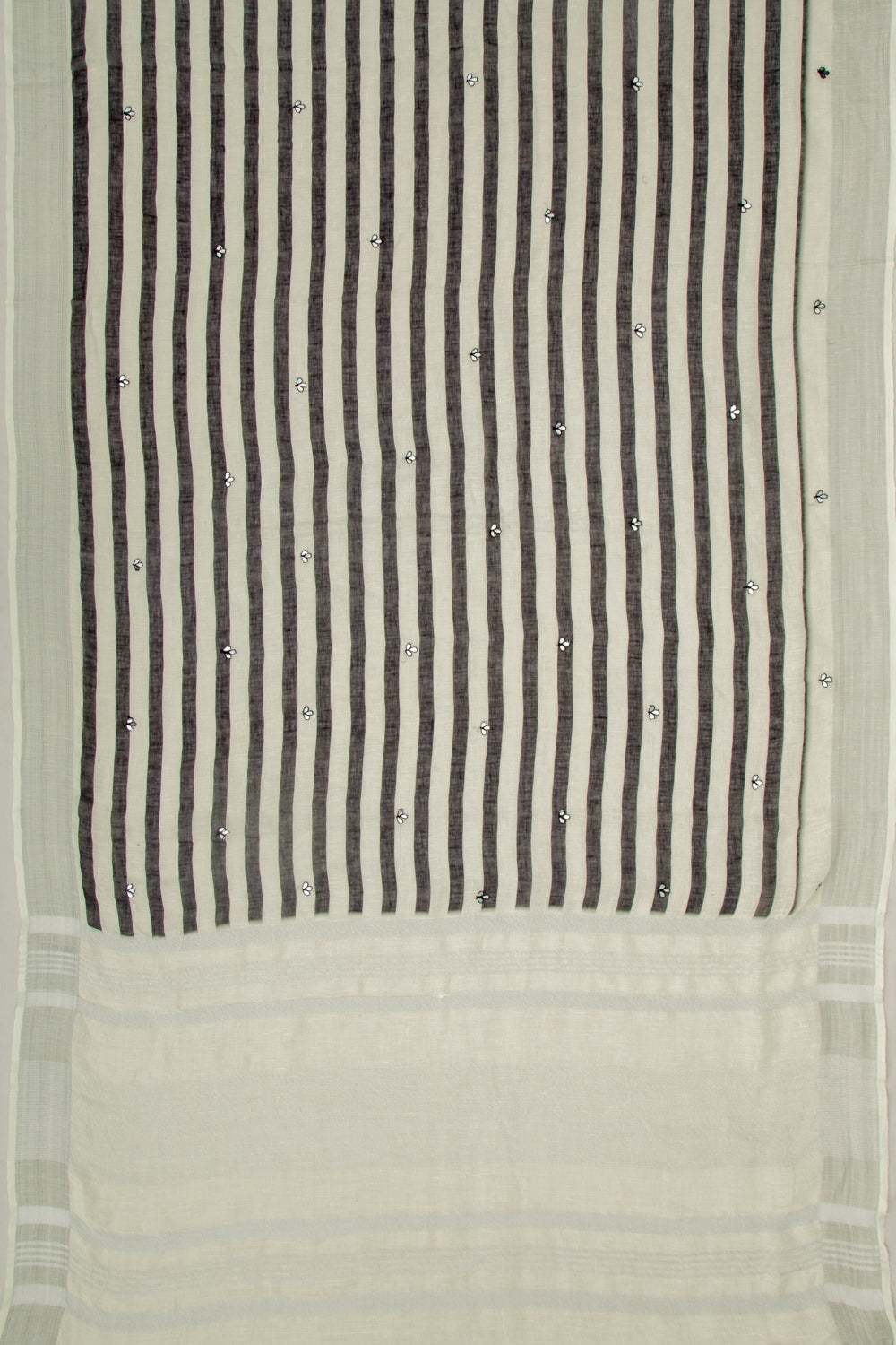 Linen Lines White And Black Saree