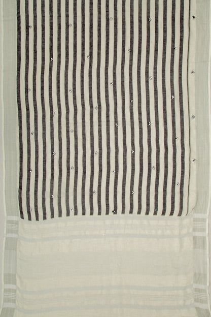 Linen Lines White And Black Saree