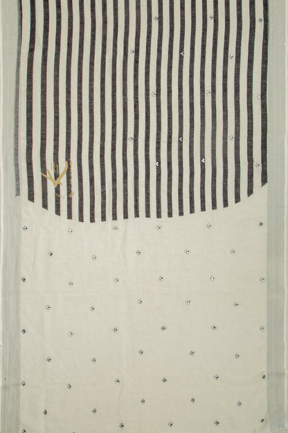 Linen Lines White And Black Saree