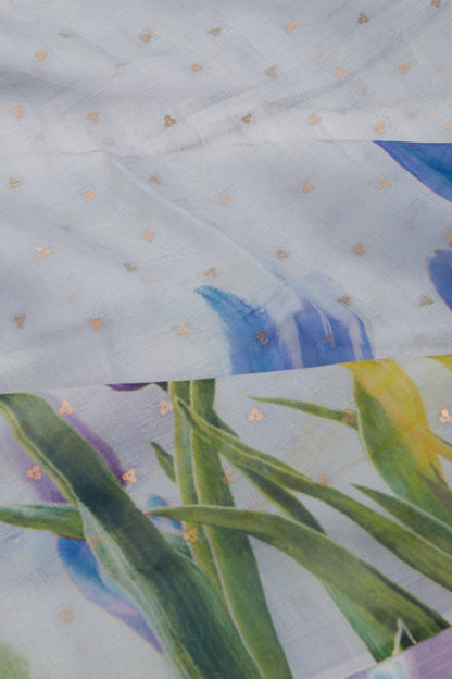 Linen Butta Pastel Light Blue Saree