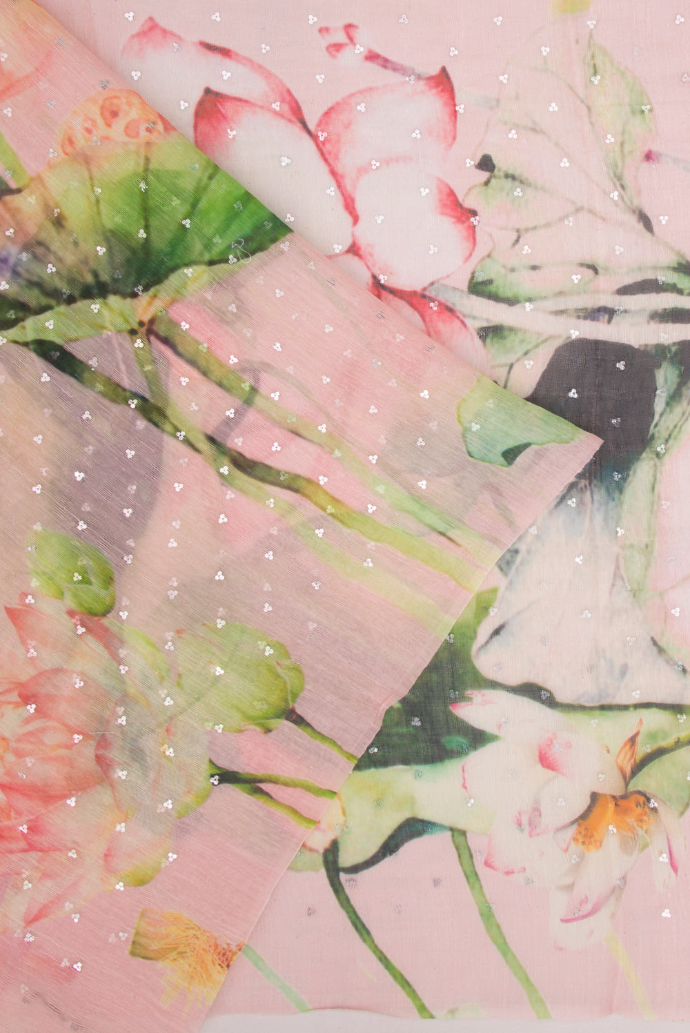 Organza Printed Peach Saree With Sequin Work