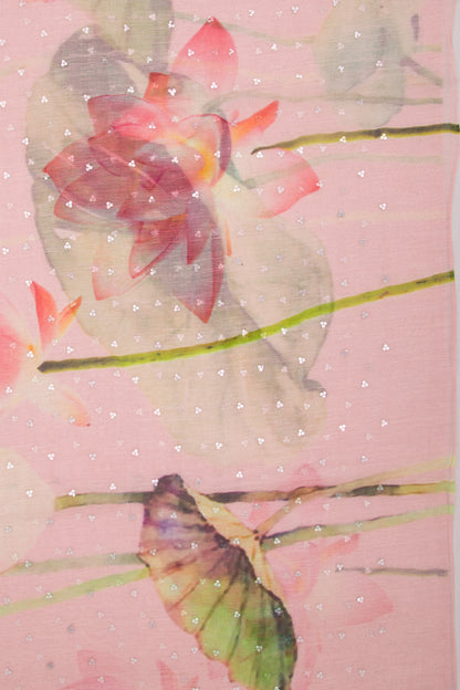 Linen Butta Pink Saree With Sequin Work
