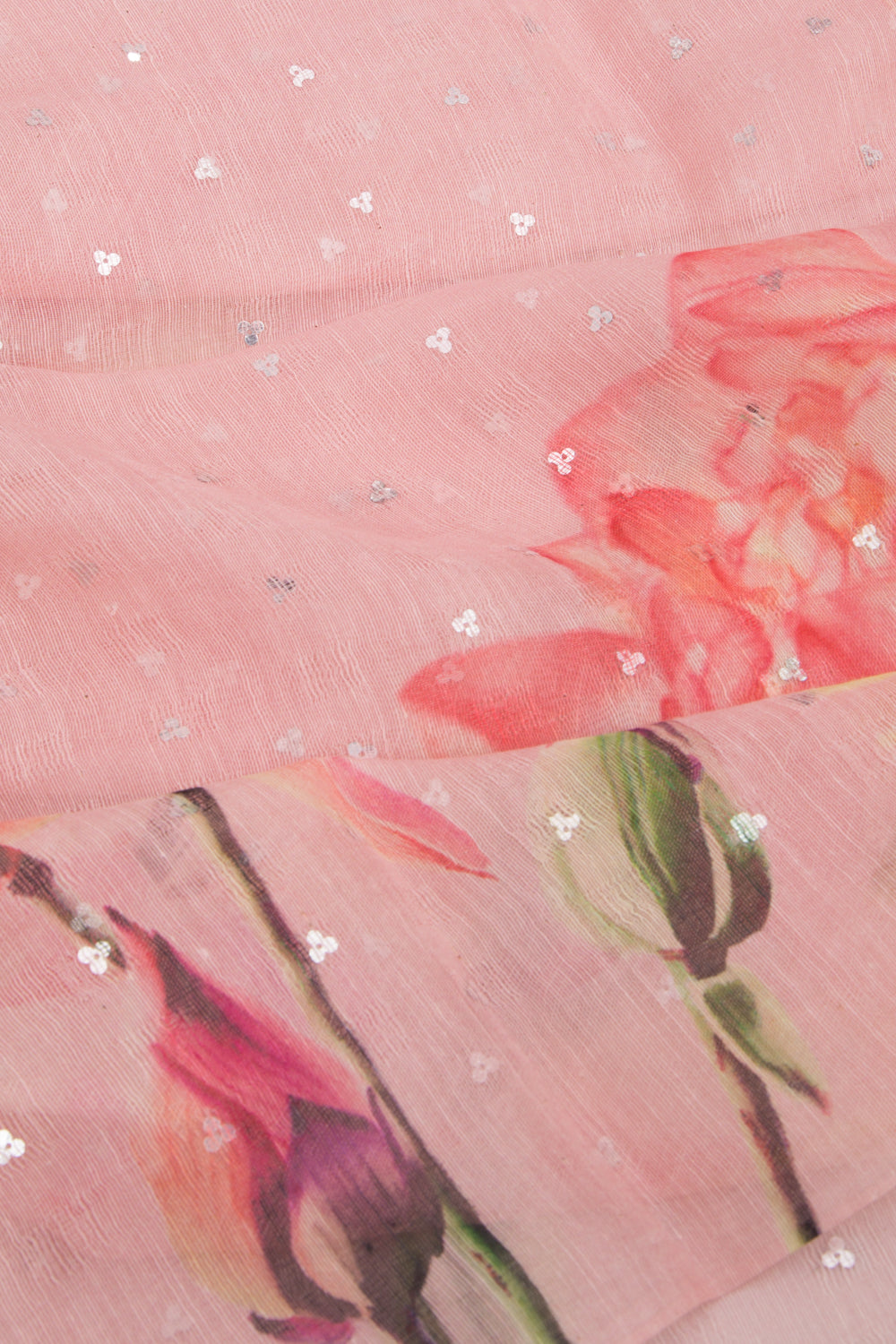 Linen Butta Pink Saree With Sequin Work