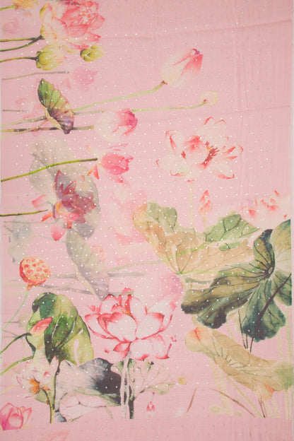 Organza Printed Peach Saree With Sequin Work