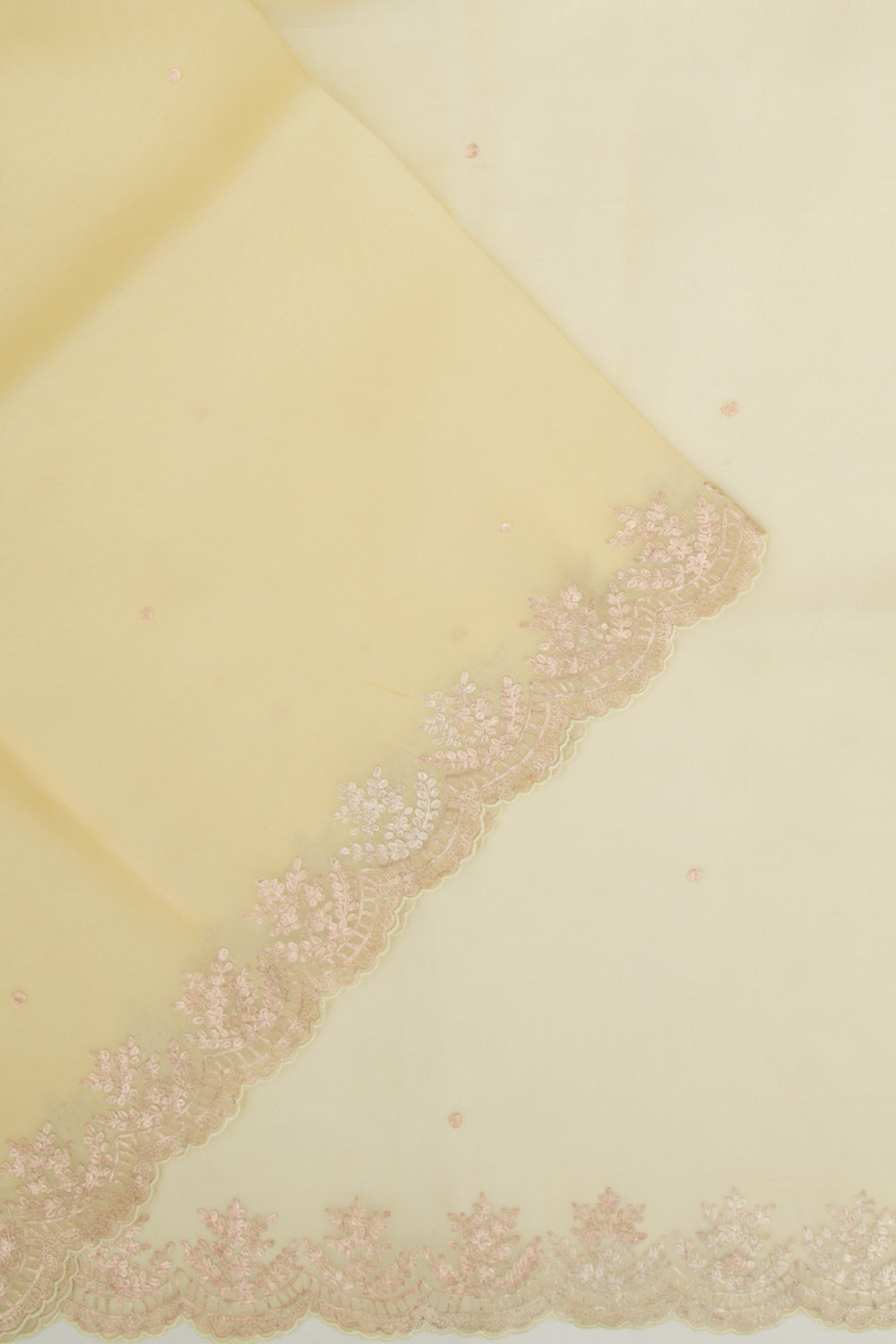 Organza Butta Pastel Yellow Saree With Scallop Border