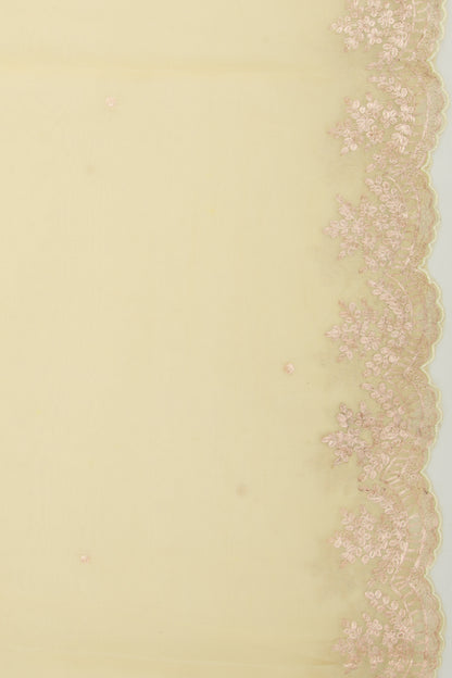 Organza Butta Pastel Yellow Saree With Scallop Border