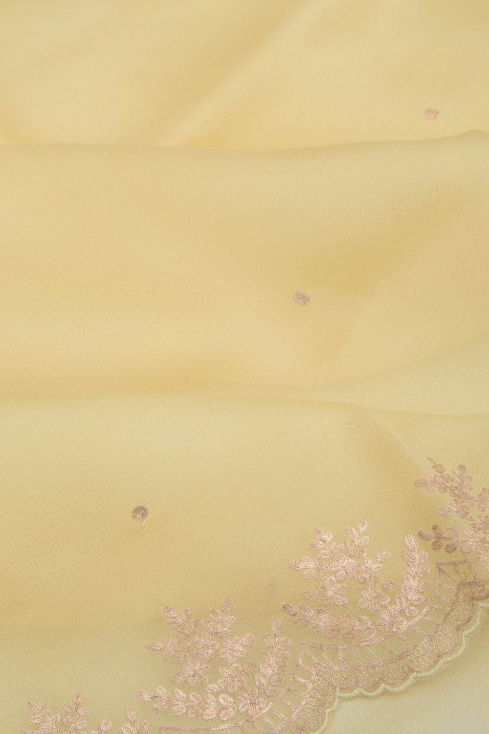 Organza Butta Pastel Yellow Saree With Scallop Border