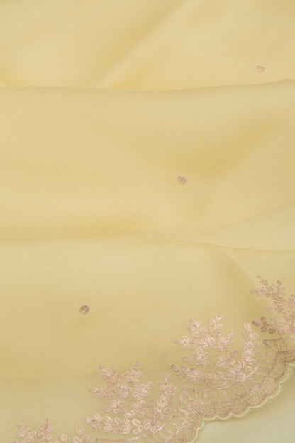 Organza Butta Pastel Yellow Saree With Scallop Border