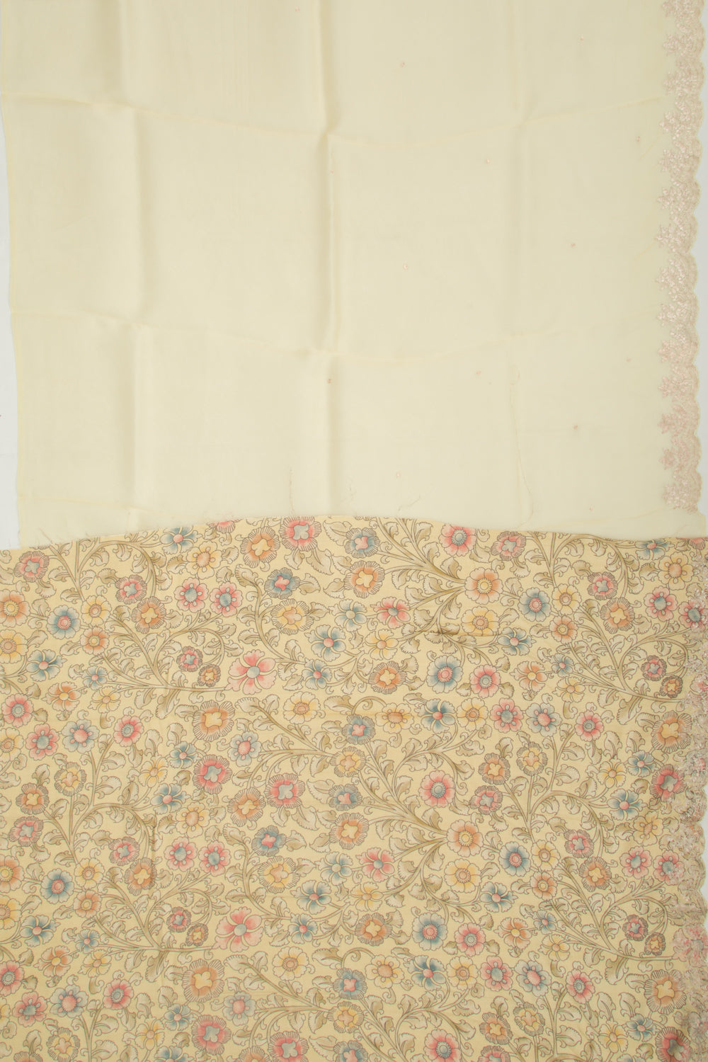 Organza Butta Pastel Yellow Saree With Scallop Border