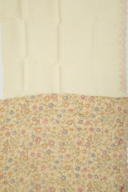 Organza Butta Pastel Yellow Saree With Scallop Border