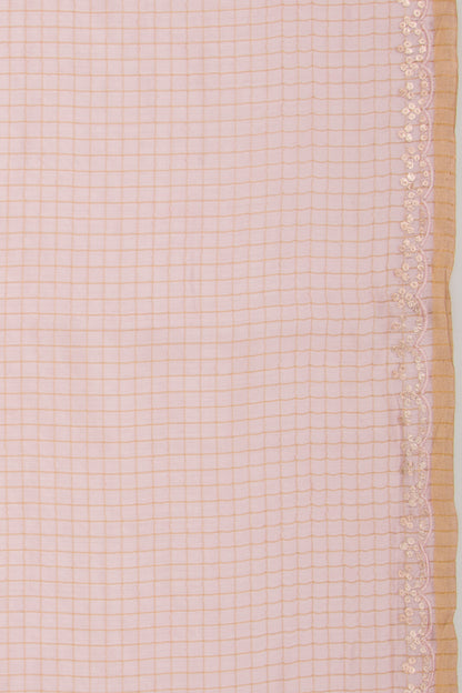 Chanderi Silk Checks Baby Pink Saree