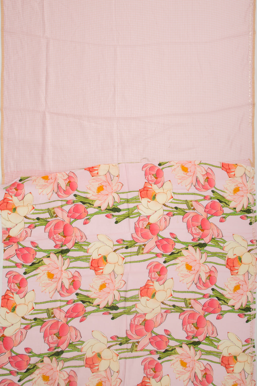 Chanderi Silk Checks Baby Pink Saree