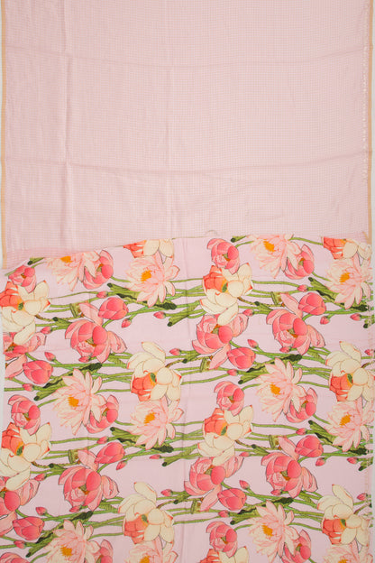 Chanderi Silk Checks Baby Pink Saree