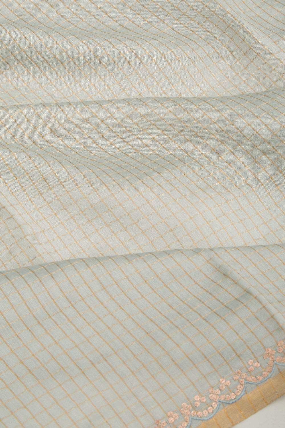 Chanderi Silk Checks Grey Saree