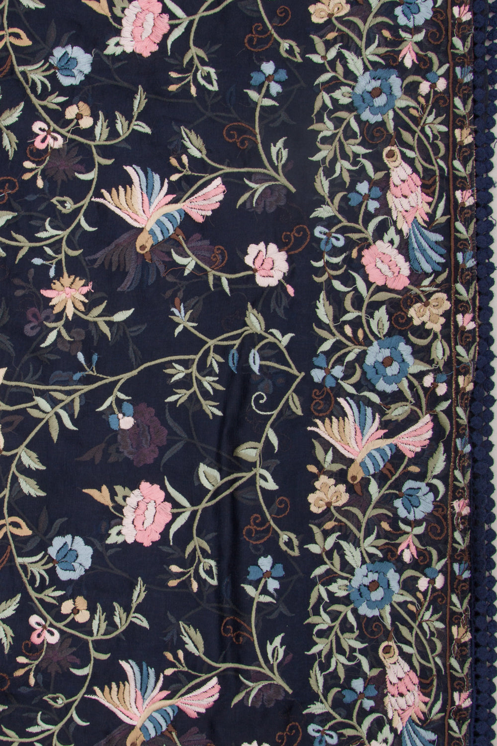 Organza Floral Embroidery Dark Blue Saree