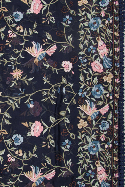 Organza Floral Embroidery Dark Blue Saree