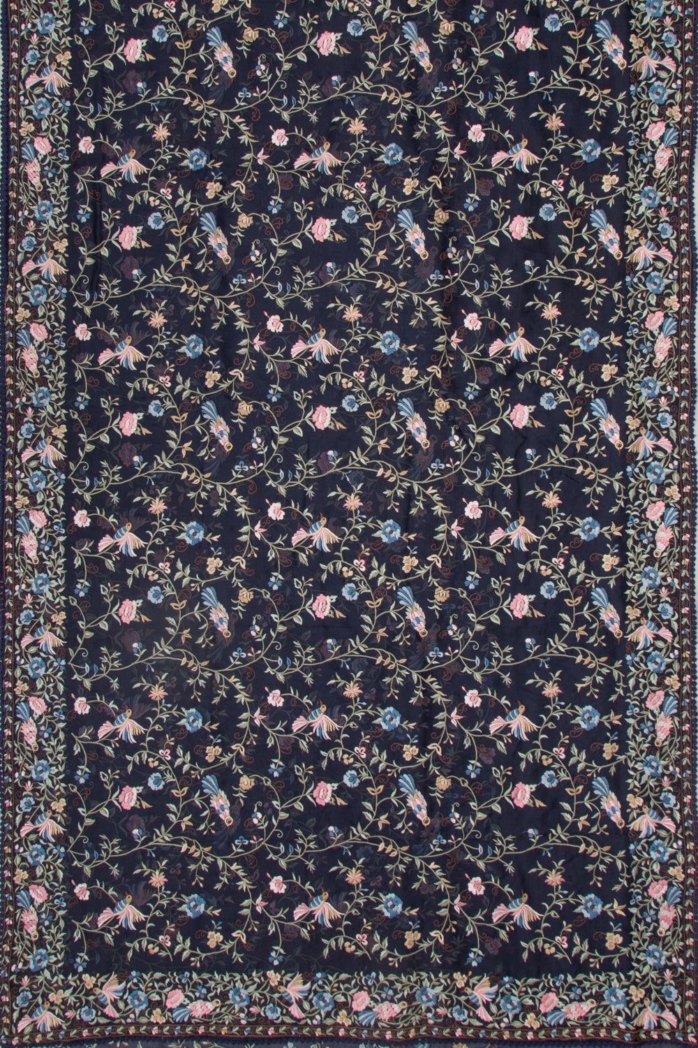 Organza Floral Embroidery Dark Blue Saree