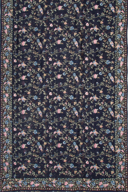 Organza Floral Embroidery Dark Blue Saree