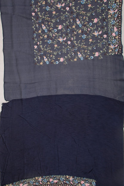 Organza Floral Embroidery Dark Blue Saree