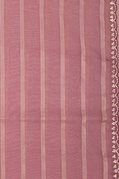 Organza Horizontal Lines Lilac Saree with Scallop Border