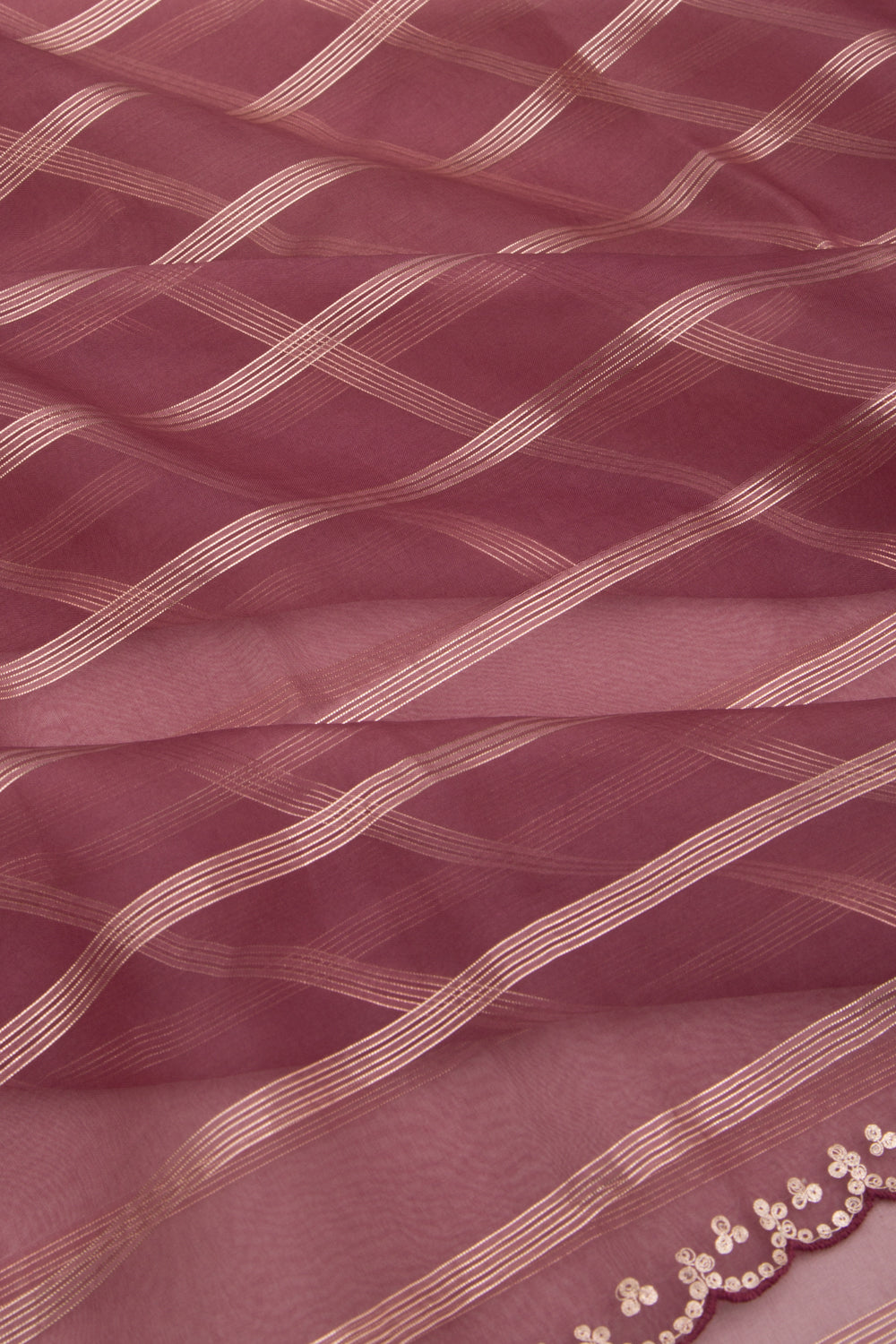 Organza Horizontal Lines Lilac Saree with Scallop Border